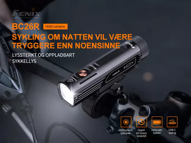 Hovedbilde Fenix sykkellykt BC26R og baklykt BC05R V2.0