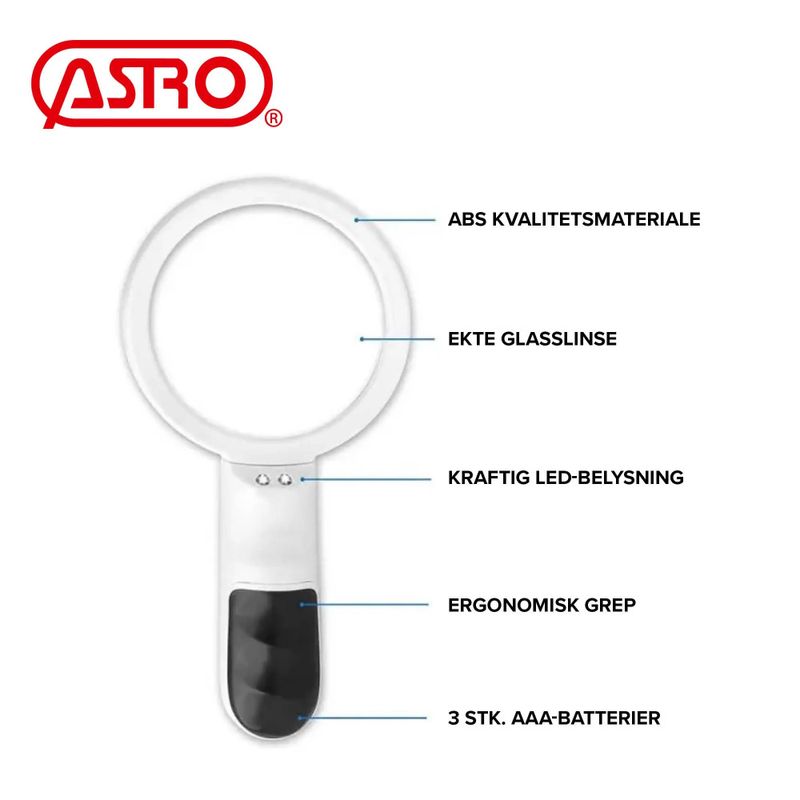 ASTRO LUPE m/led Ø75MM 3x / 20x SPOT Lupe 75mm 3x med LED og ergonomisk grep